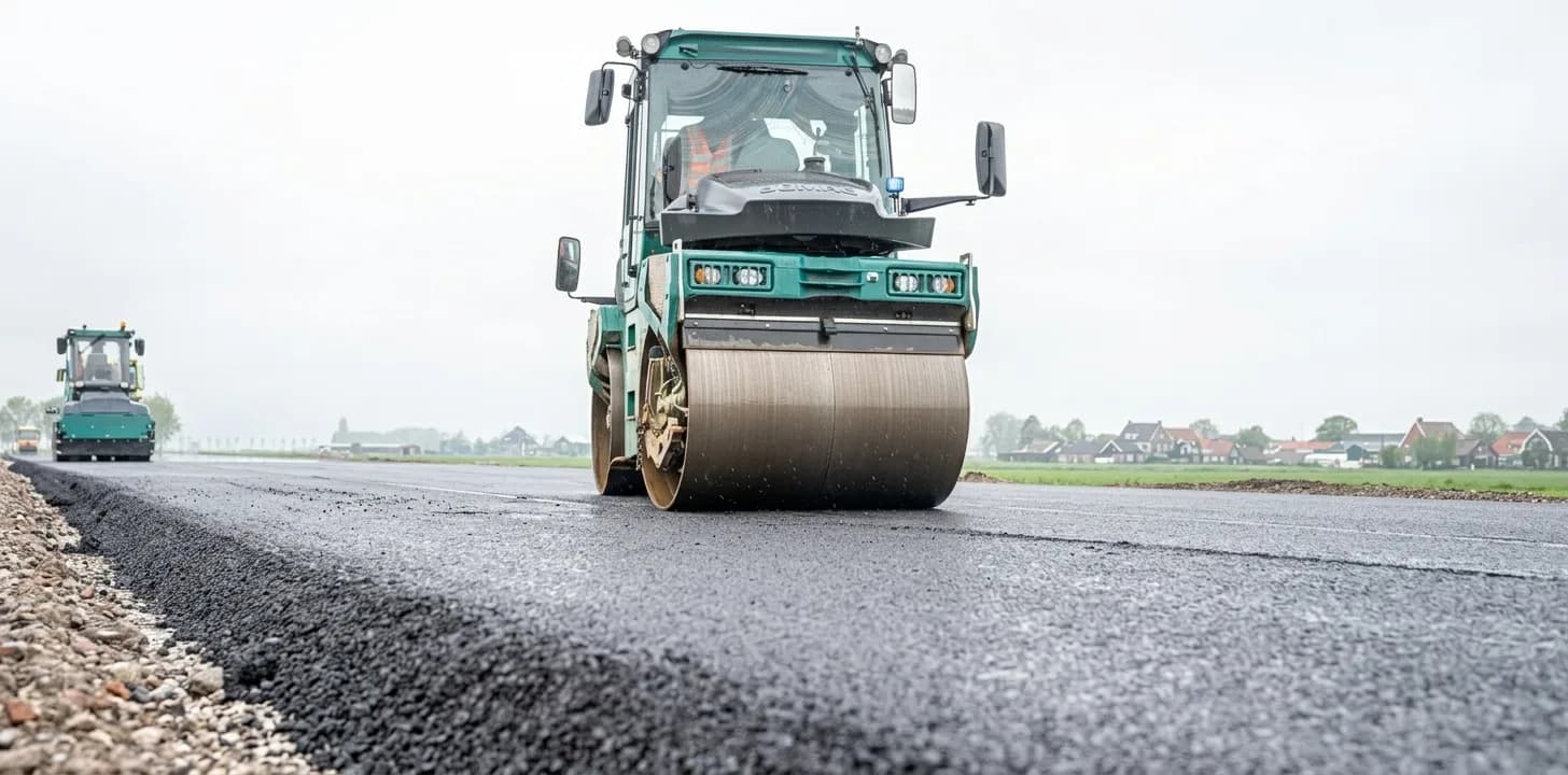 Asfalt wordt aangebracht met een asfaltspreidmachine