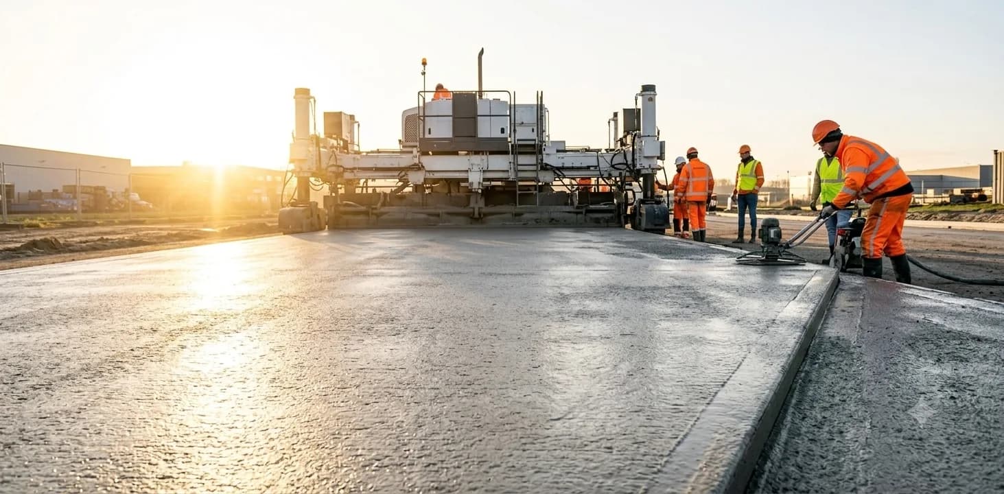 Beton wird vor Ort gegossen und verarbeitet